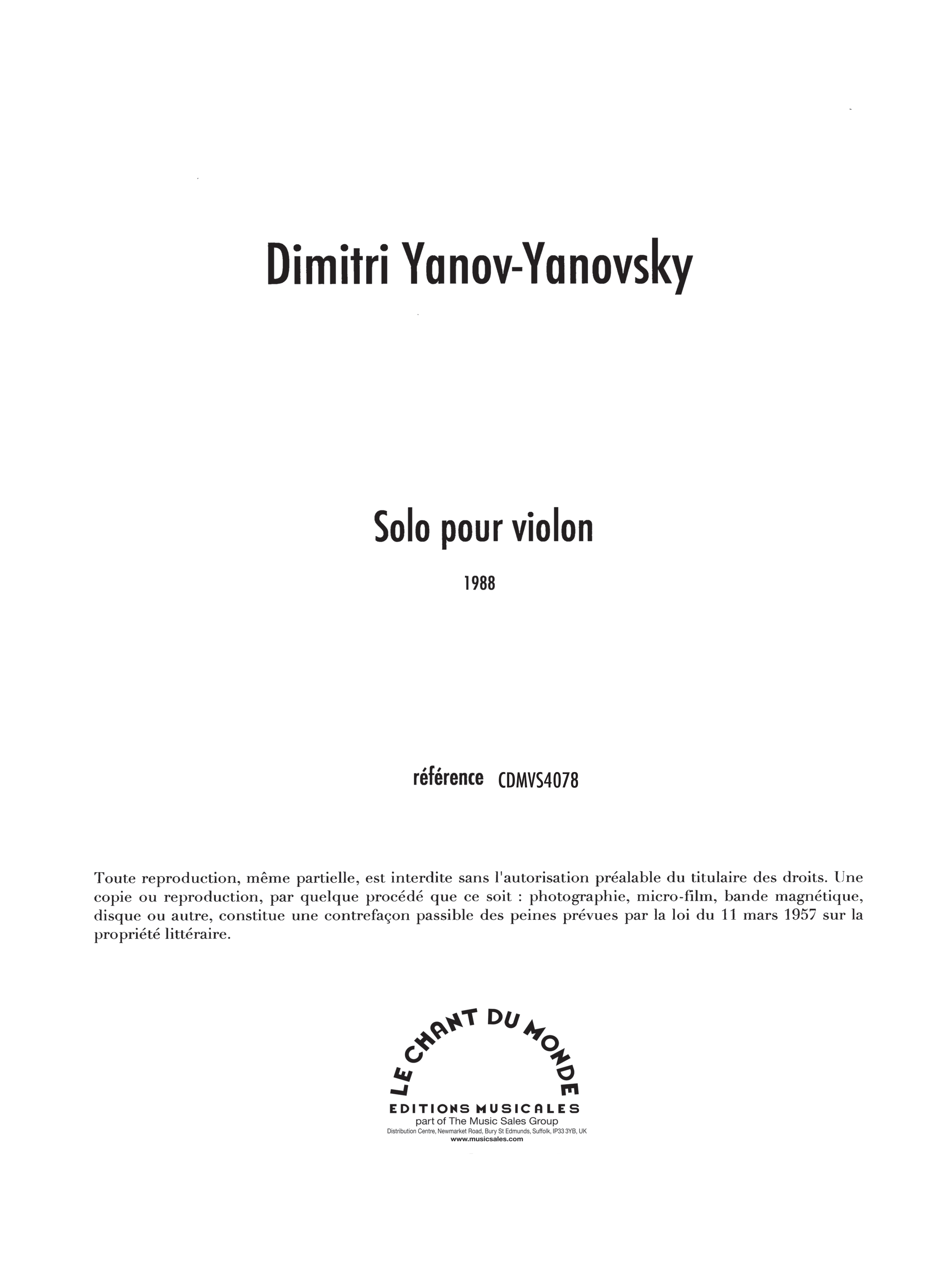 Dimitri Yanov-Yanovsky: Solo: Violin: Score