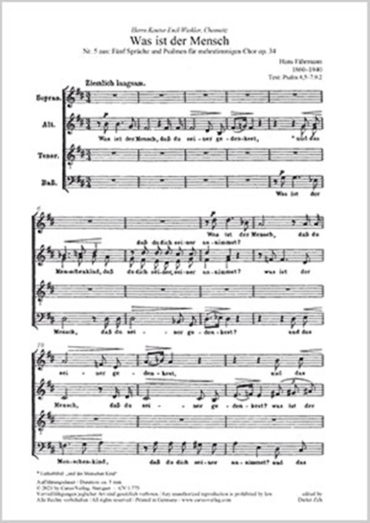 Hans Fahrmann: Was ist der Mensch: Mixed Choir A Cappella: Score