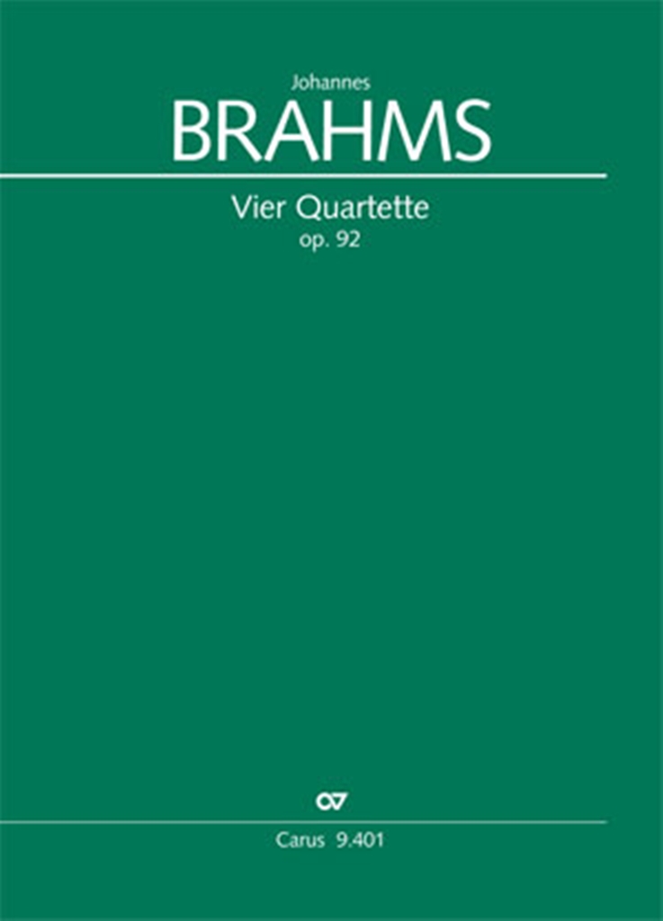 Johannes Brahms: Four Quartets Op. 92: Vocal Ensemble: Vocal Score