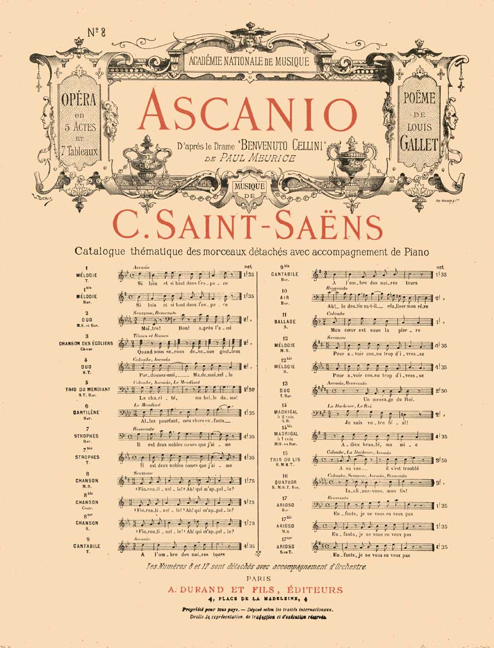 Camille Saint-Saëns: Ascanio Opera en 5 Actes et 7 Tableaux no 8: Vocal and