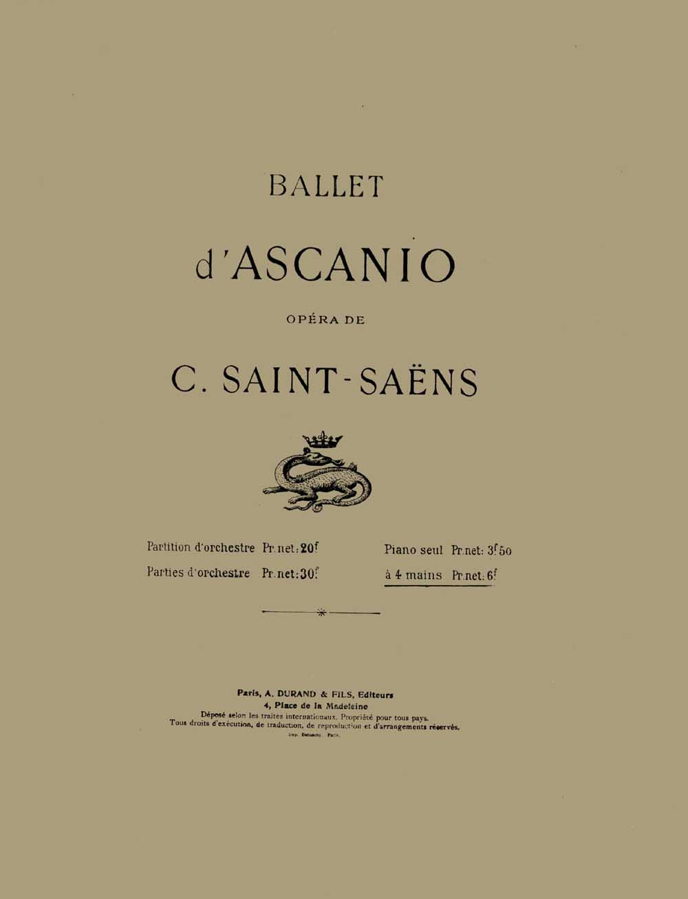 Camille Saint-Sans: Ballet d'Ascanio Opera: Piano 4 Hands: Instrumental Album