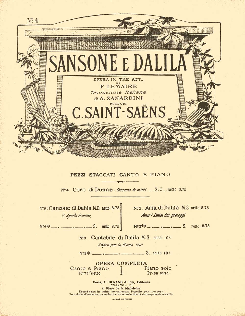 Camille Saint-Sans: Coro di Donne no 4 Samson et Dalila: Vocal and Piano: Vocal