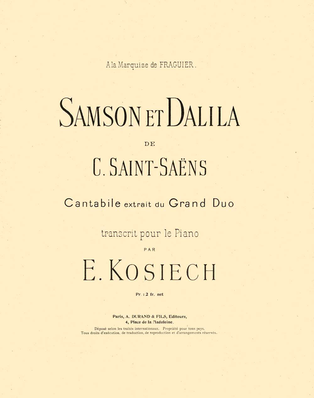 Camille Saint-Sans: Samson Et Dalila Cantabile (Kosiech): Piano Solo: