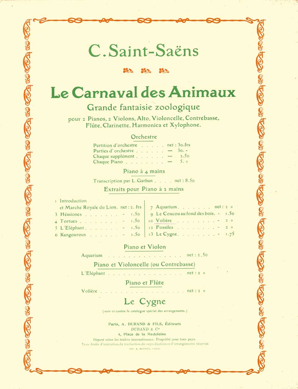 Camille Saint-Sans: Voliere no 10: Flute and Accomp.: Instrumental Work