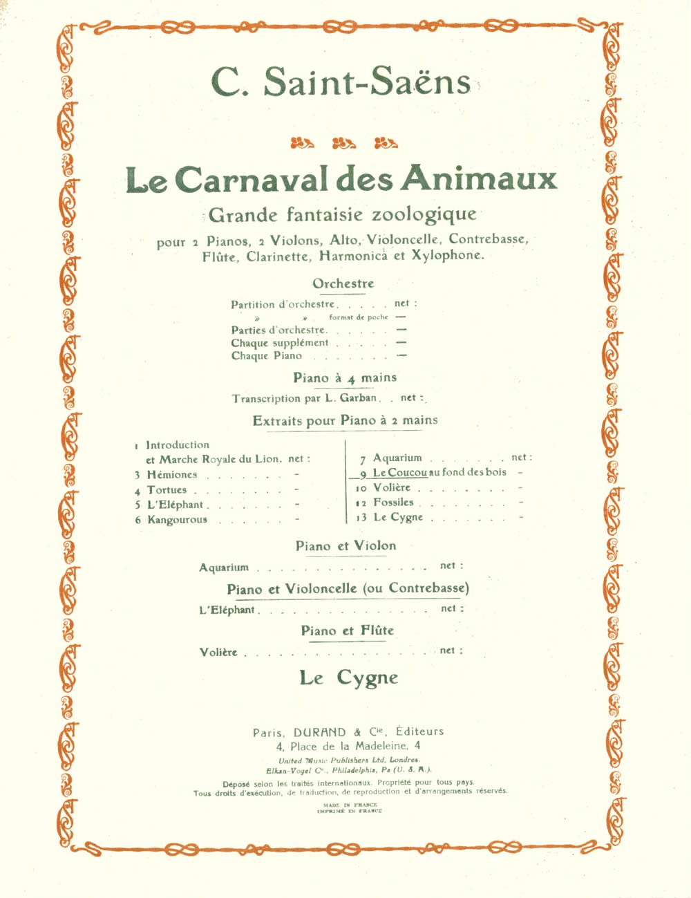 Camille Saint-Sans: Coucou Au Fonds Des Bois no 9: Piano Solo: Instrumental