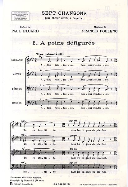 Francis Poulenc: À peine défigurée: Mixed Choir: Vocal Score