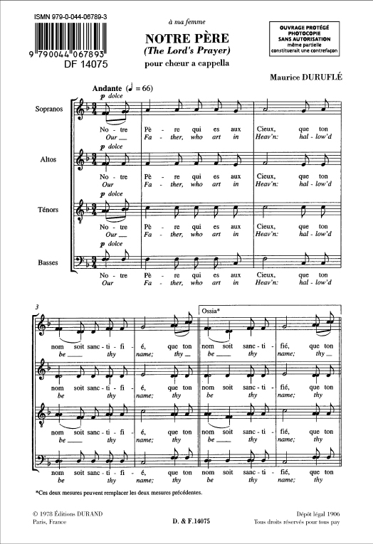 Maurice Duruflé: Notre Père Op. 14 (The Lord's Prayer): SATB: Vocal Score