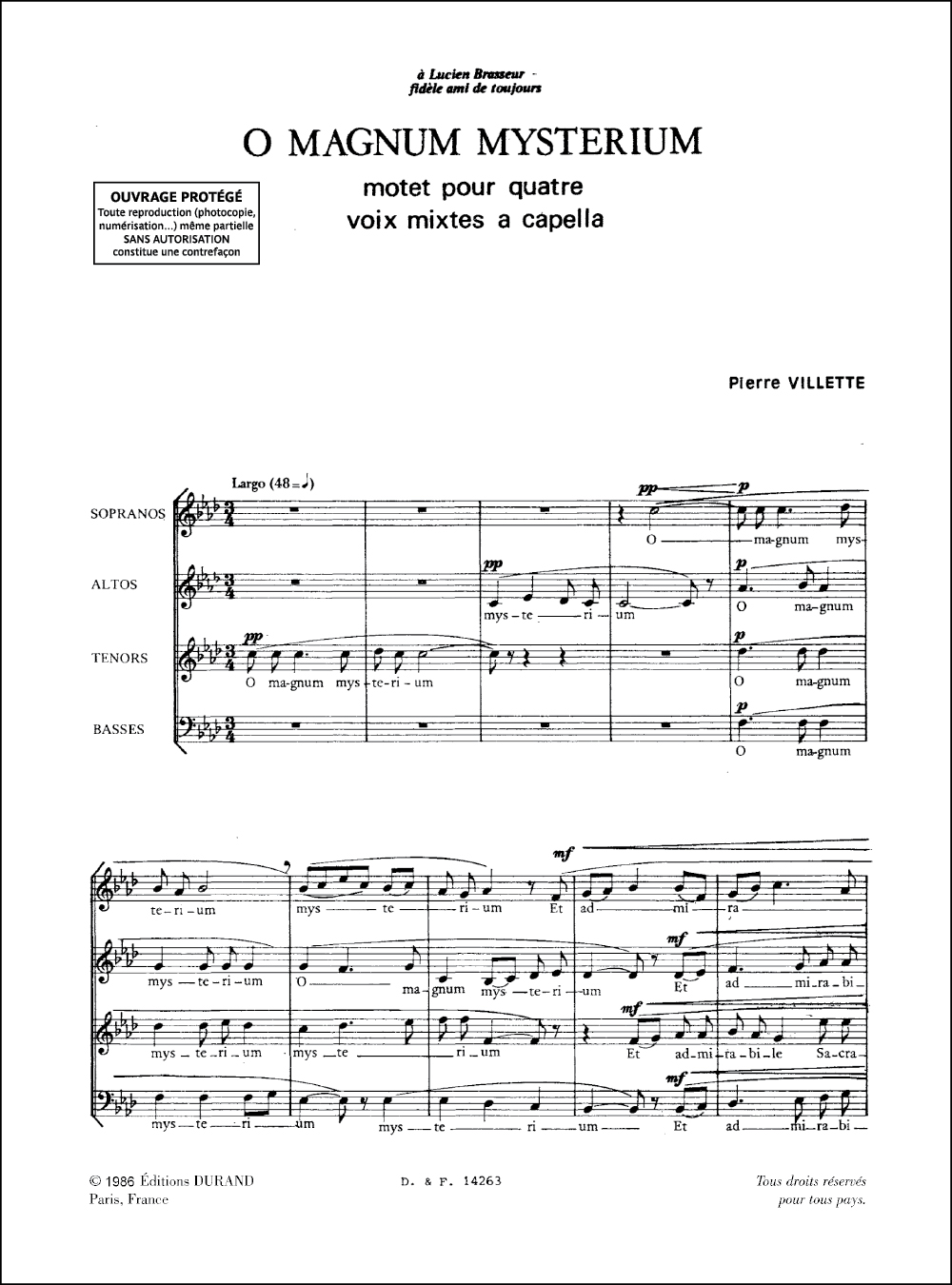 Pierre Villette: O Magnum Mysterium: Mixed Choir: Instrumental Work