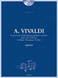 Antonio Vivaldi: Concerto for Violin  Strings and BC Op. 3 No. 3: Violin: