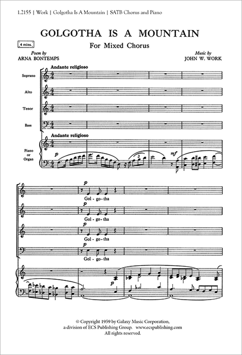 John Wesley Work: Golgotha Is A Mountain: SATB: Score and Parts