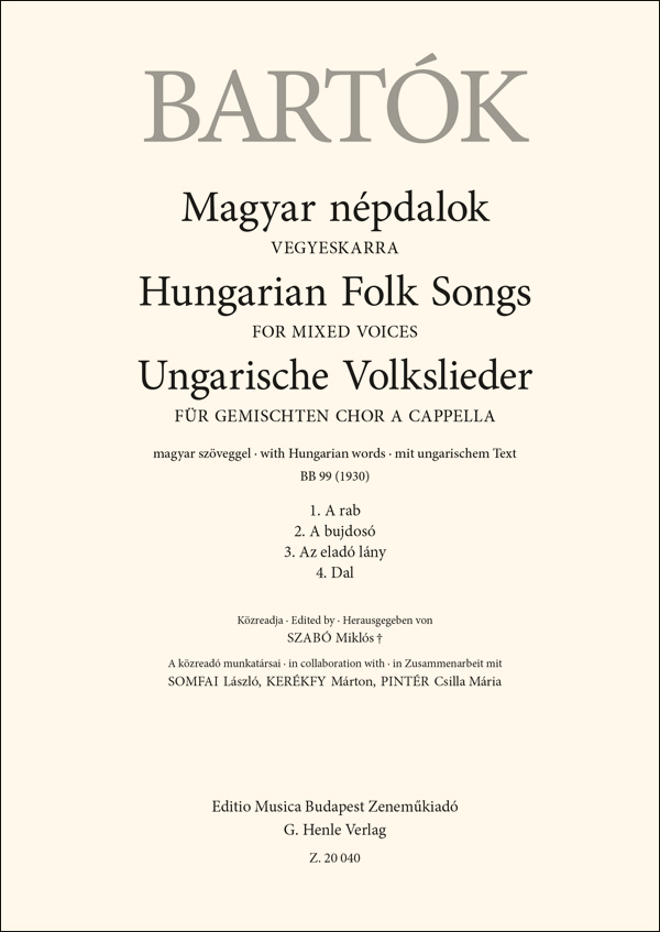 Béla Bartók: Hungarian Folk Songs for mixed voices: Mixed Choir A Cappella: