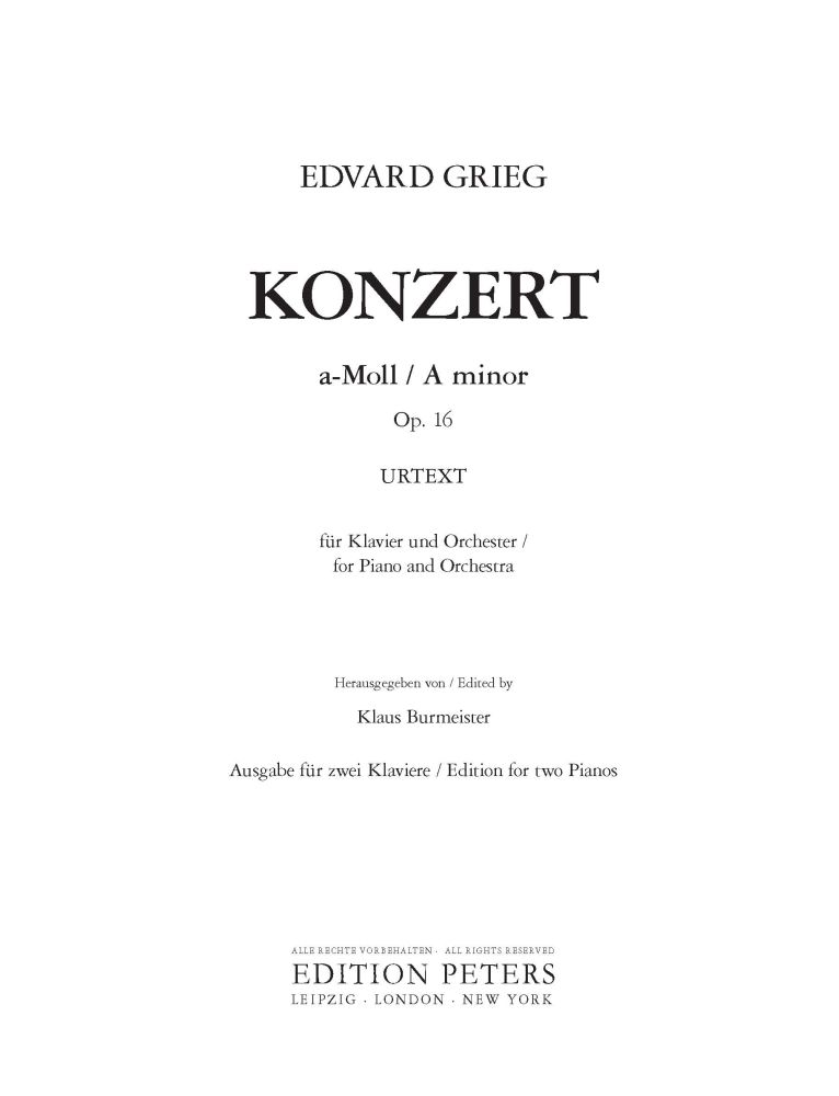 Edvard Grieg: Piano Concerto A Minor Op. 16: Piano: Instrumental Work