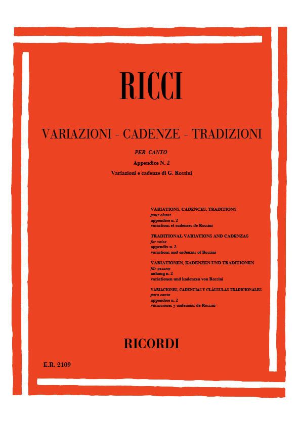 L. Ricci: Variazioni - Cadenze Tradizioni Per Canto - App. 2: Vocal