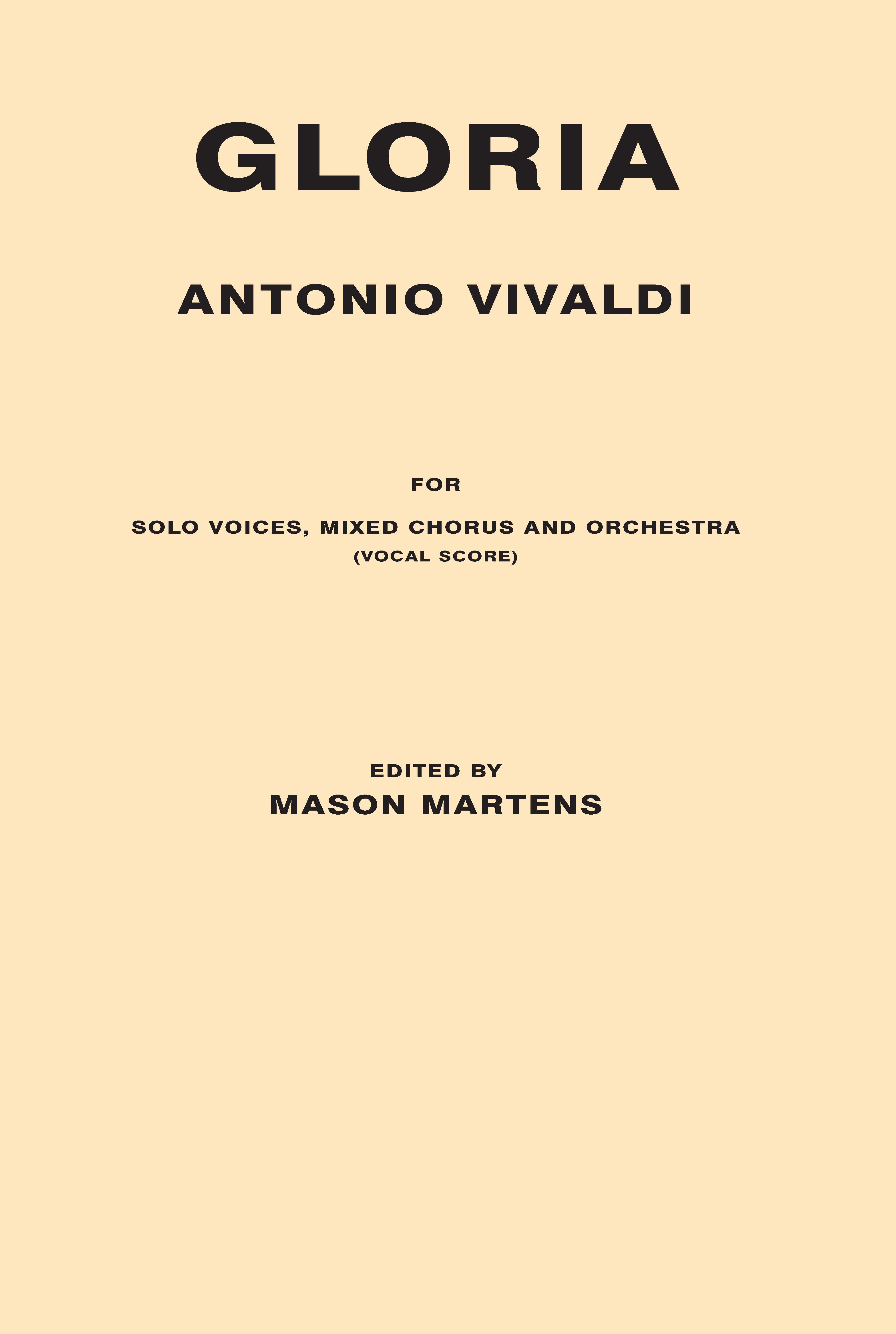 Antonio Vivaldi: Gloria: Mixed Choir: Vocal Score