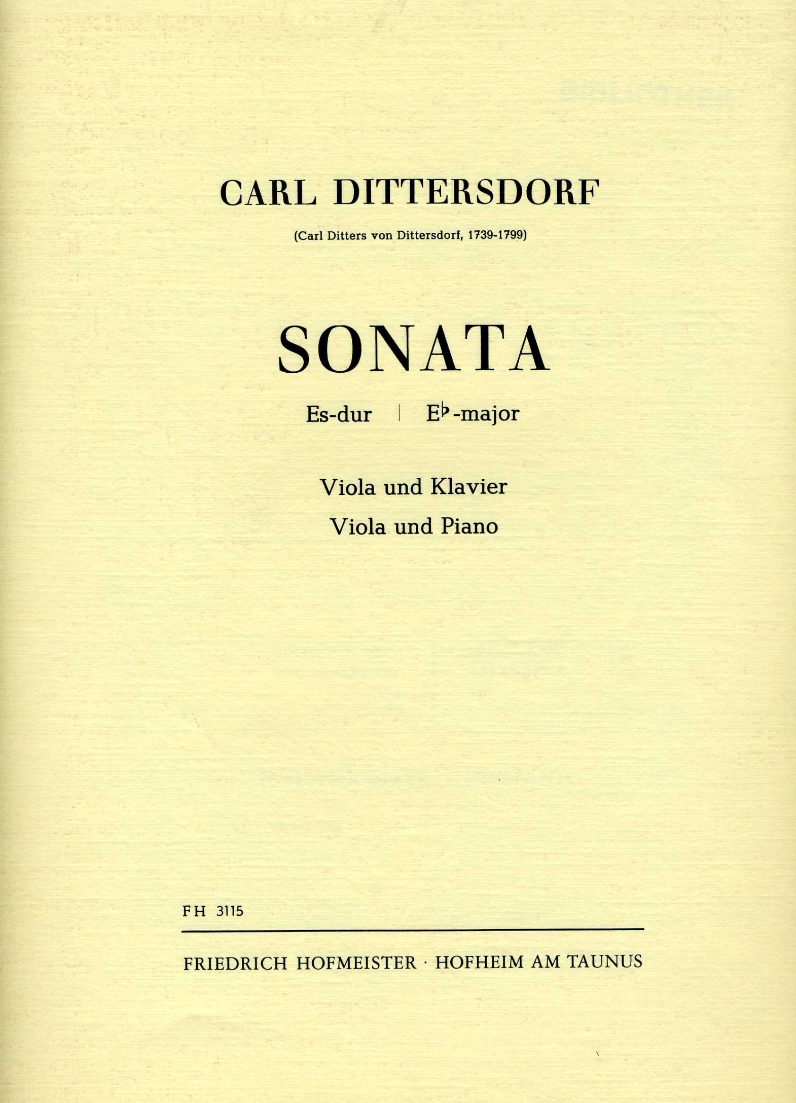 Carl Ditters von Dittersdorf: Sonate Es-Dur: Viola: Instrumental Work