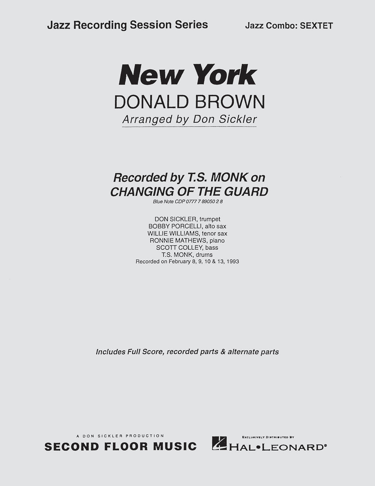 Donald Brown: New York: Jazz Ensemble: Score & Parts