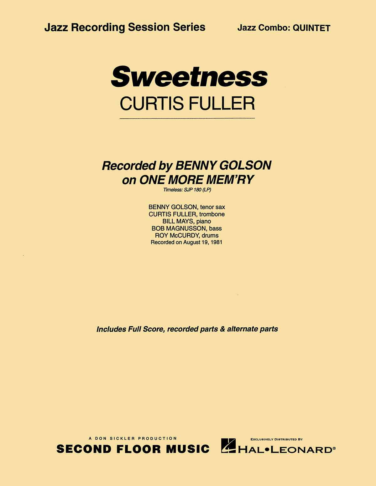 Curtis Fuller: Sweetness: Jazz Ensemble: Score & Parts