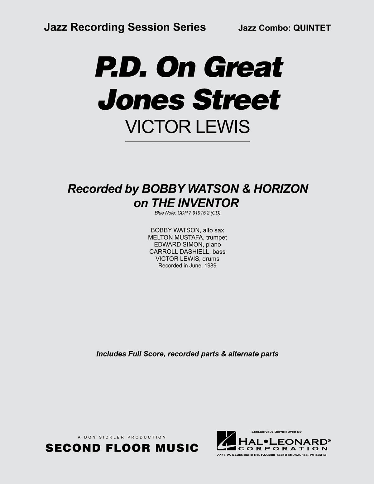 Victor Lewis: P.D. on Great Jones Street: Jazz Ensemble: Score & Parts