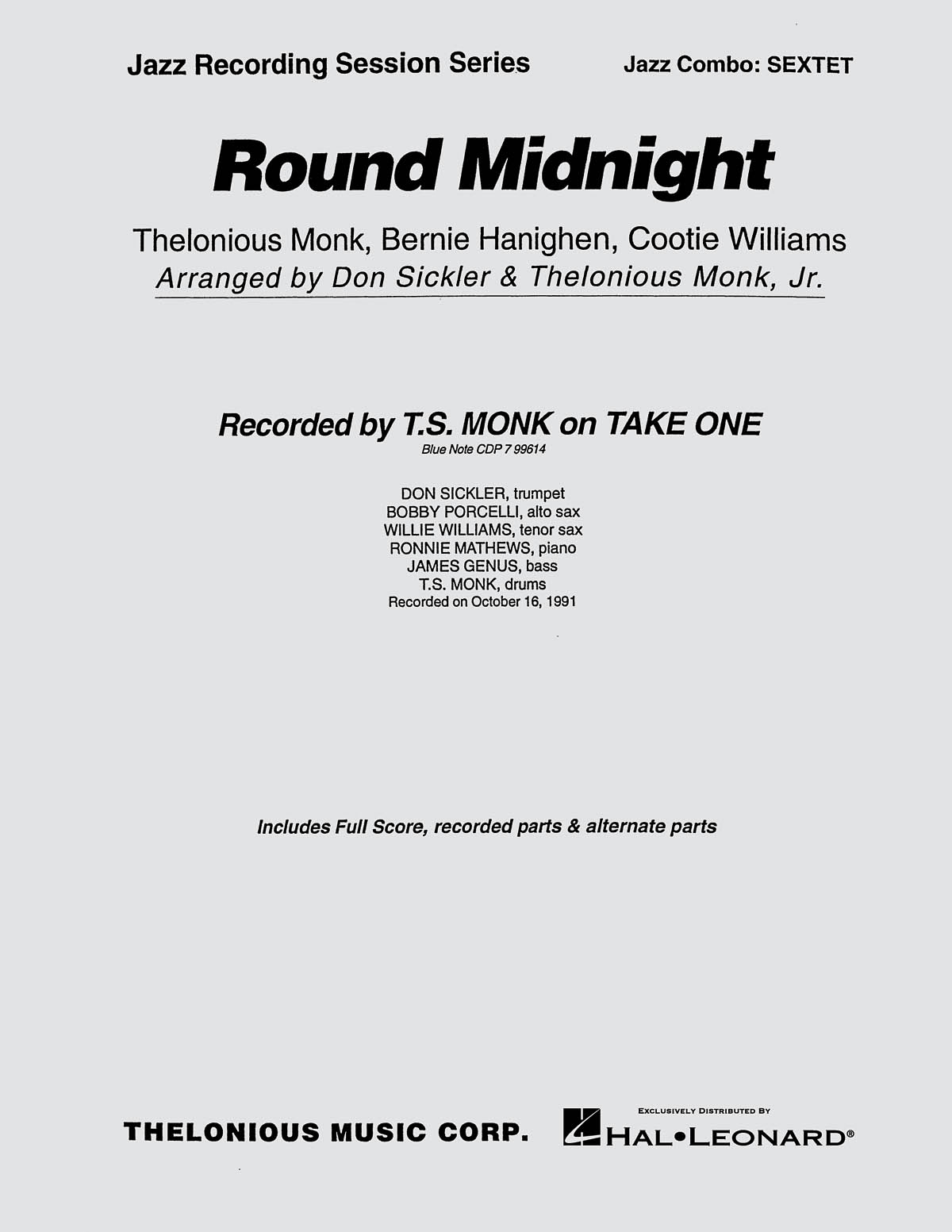 Bernie Hanighen Cootie Williams Thelonious Monk: Round Midnight: Jazz Ensemble: