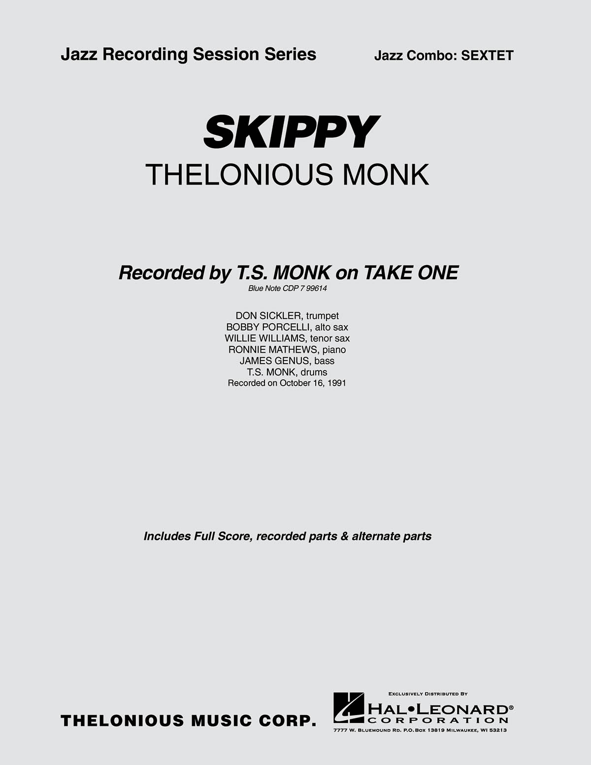 Thelonious Monk: sKiPpY: Jazz Ensemble: Score & Parts