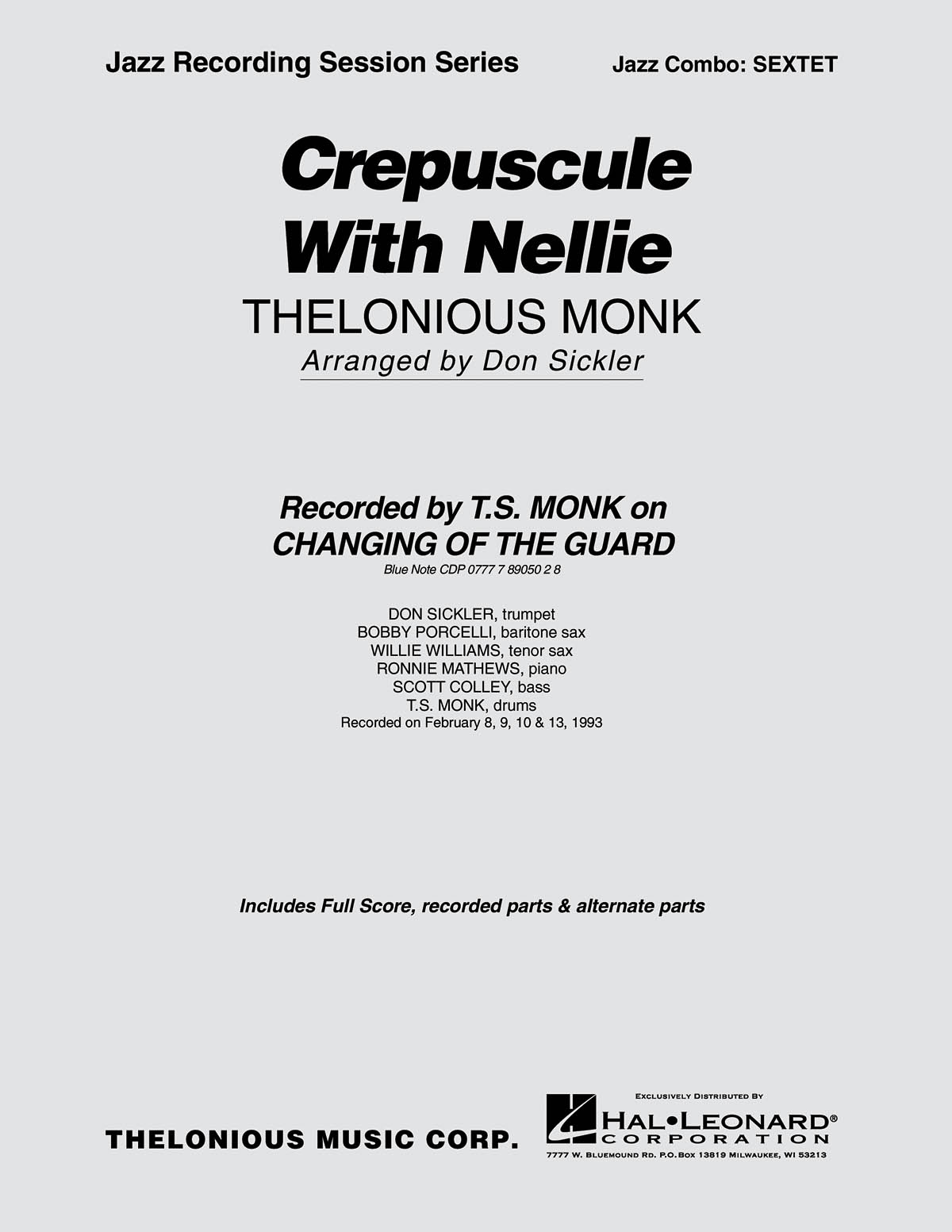 Thelonious Monk: Crepuscule with Nellie: Jazz Ensemble: Score & Parts