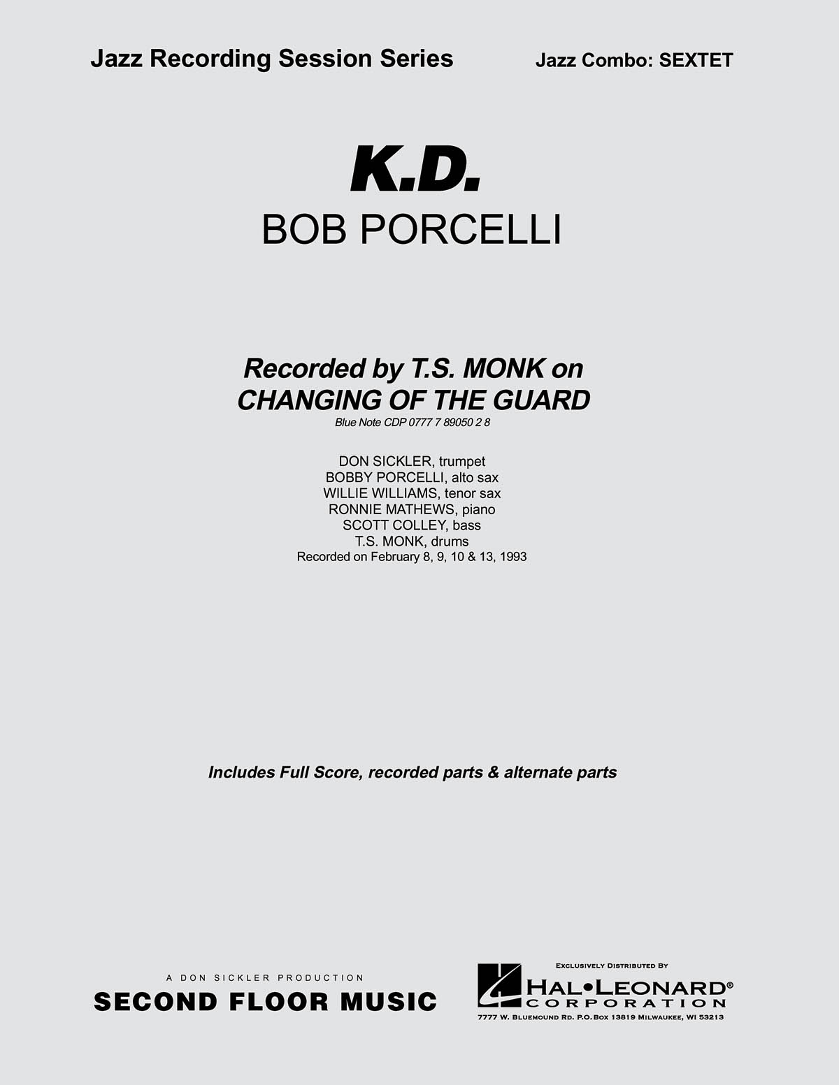Bob Porcelli: K.D.: Jazz Ensemble: Score