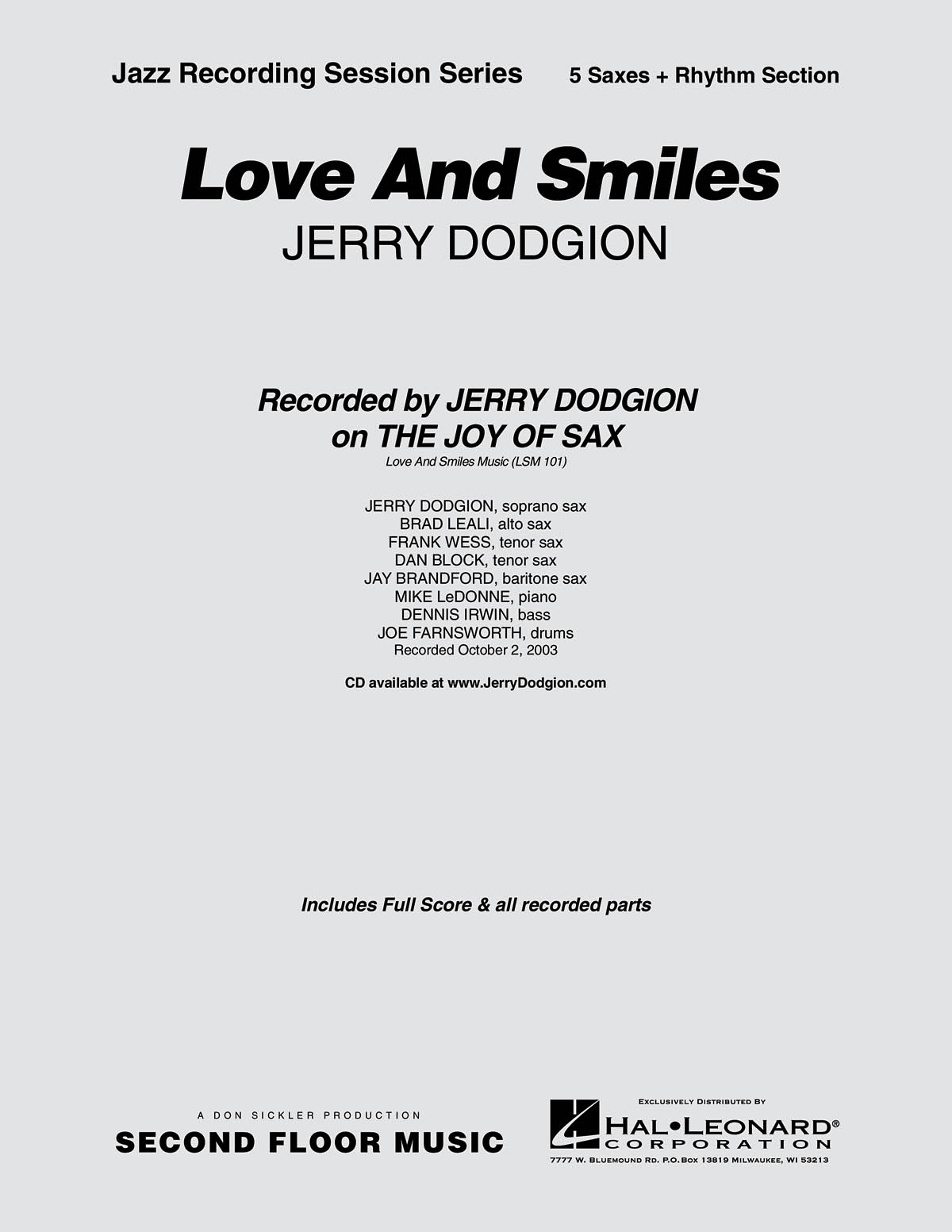 Jerry Dodgion: Love and Smiles: Jazz Ensemble: Score
