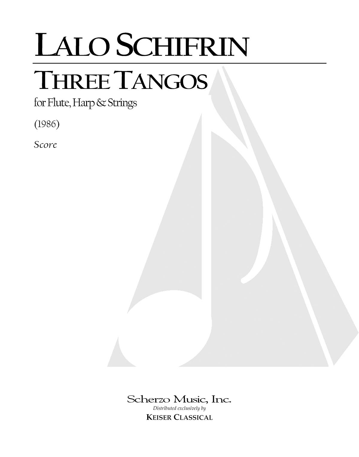 Lalo Schifrin: 3 Tangos for Flute  Harp and Strings: Chamber Ensemble: Score