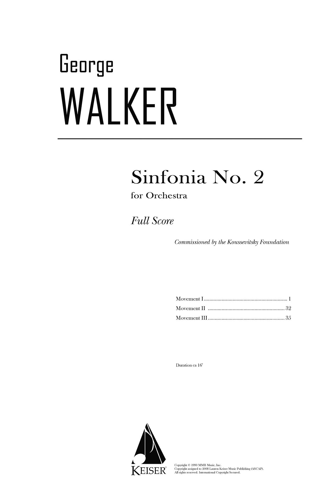 George Walker: Sinfonia No. 2: Orchestra: Full Score