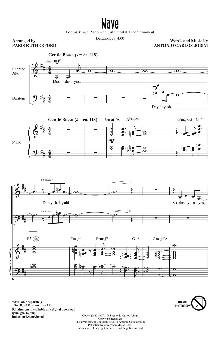 Antonio Carlos Jobim: Wave: Mixed Choir a Cappella: Vocal Score