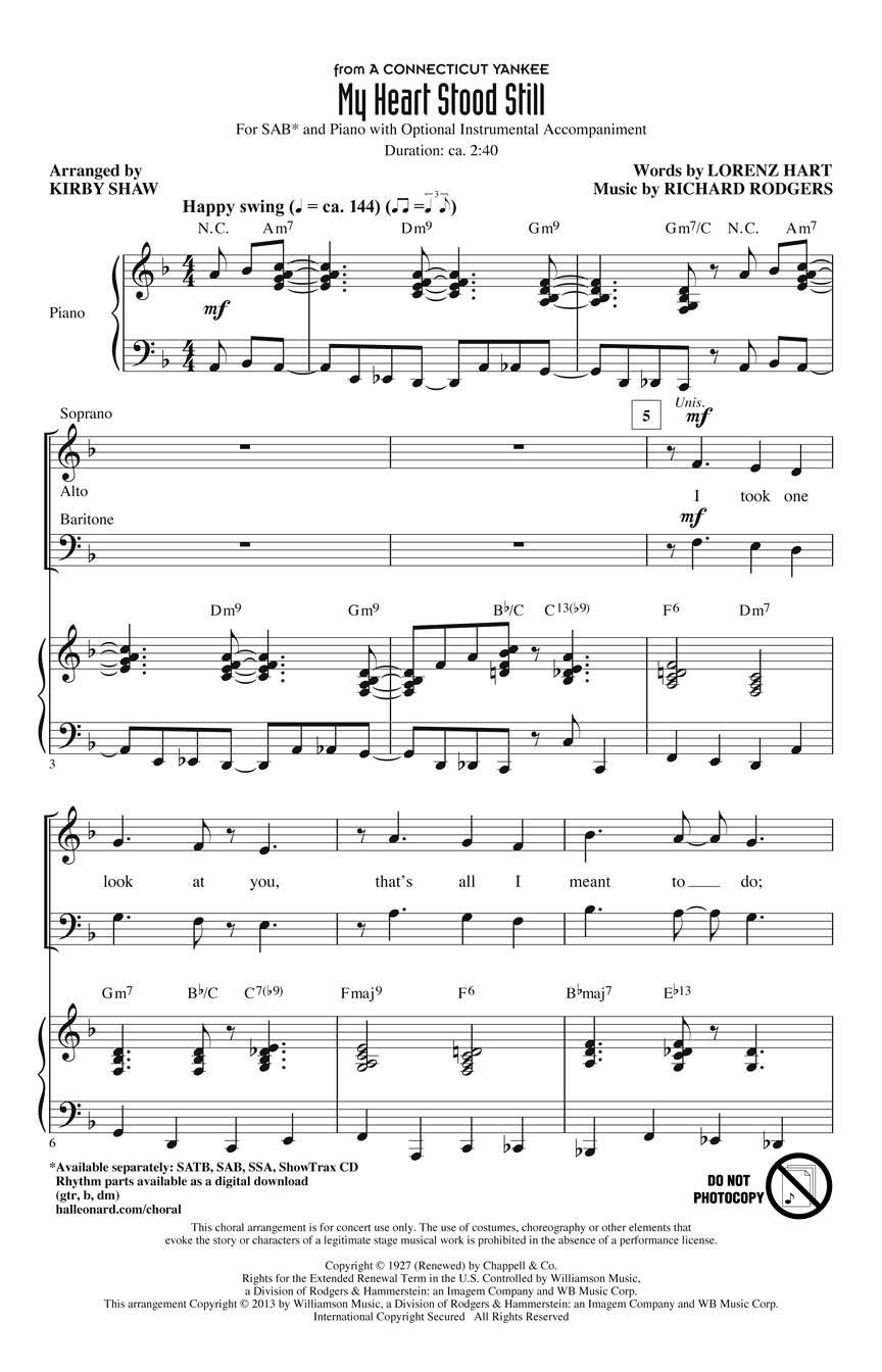 Richard Rodgers: My Heart Stood Still: Mixed Choir a Cappella: Vocal Score