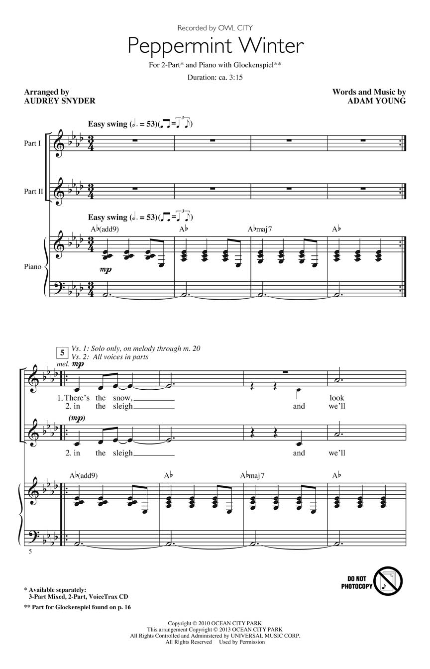Owl City: Peppermint Winter: Mixed Choir a Cappella: Vocal Score