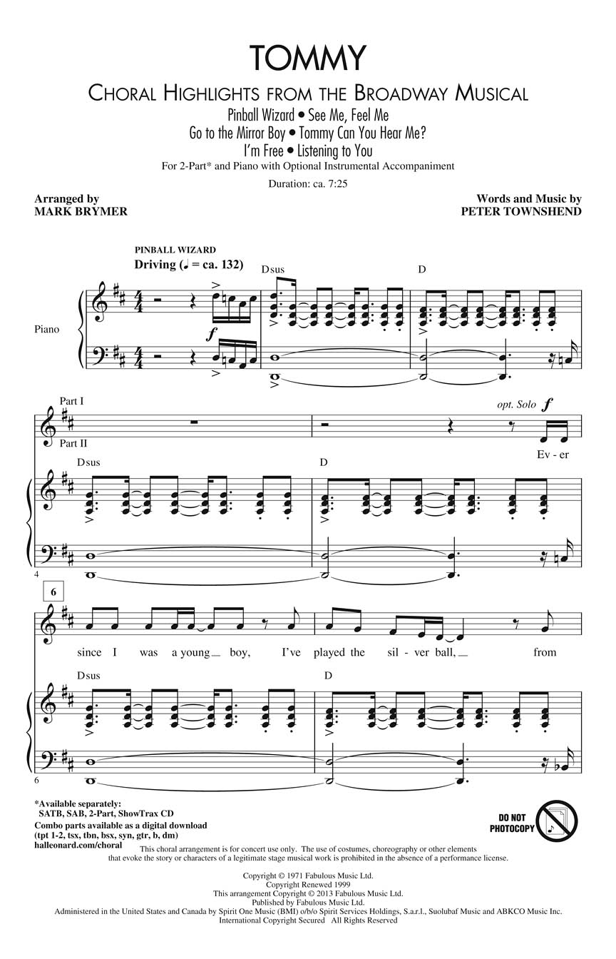 Peter Townshend: Tommy: Mixed Choir and Piano/Organ: Vocal Score