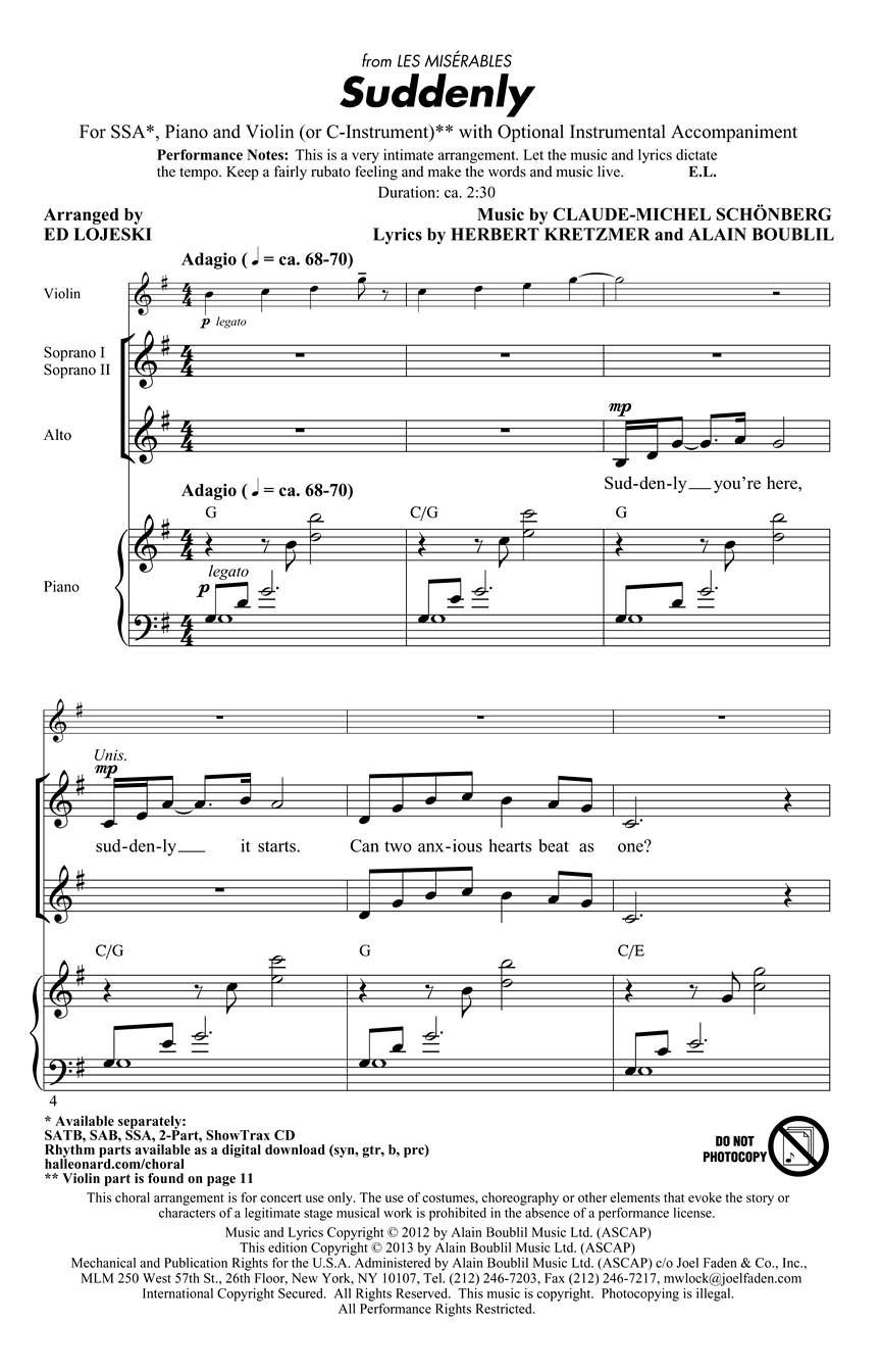 Suddenly: Upper Voices a Cappella: Vocal Score