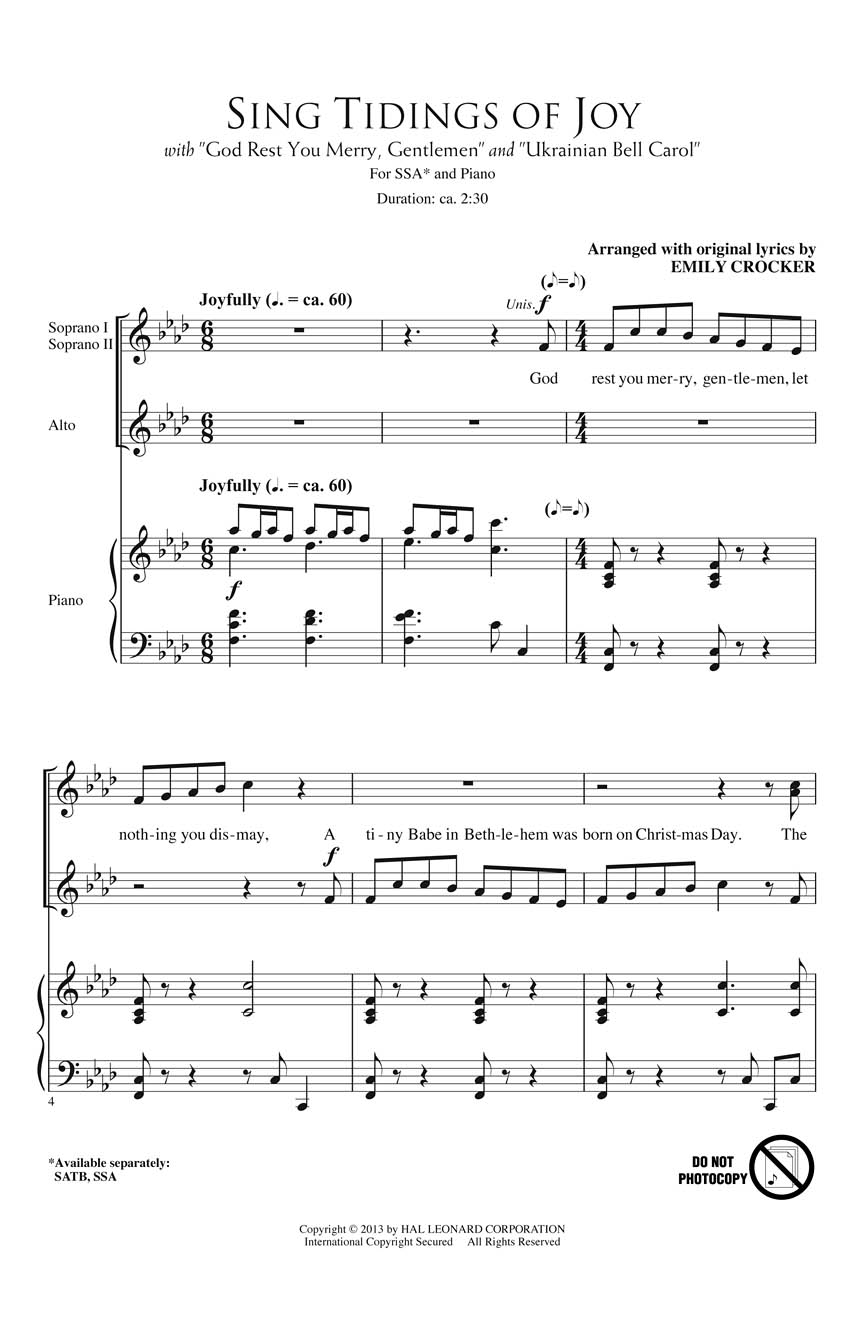 Sing Tidings of Joy: Upper Voices a Cappella: Vocal Score