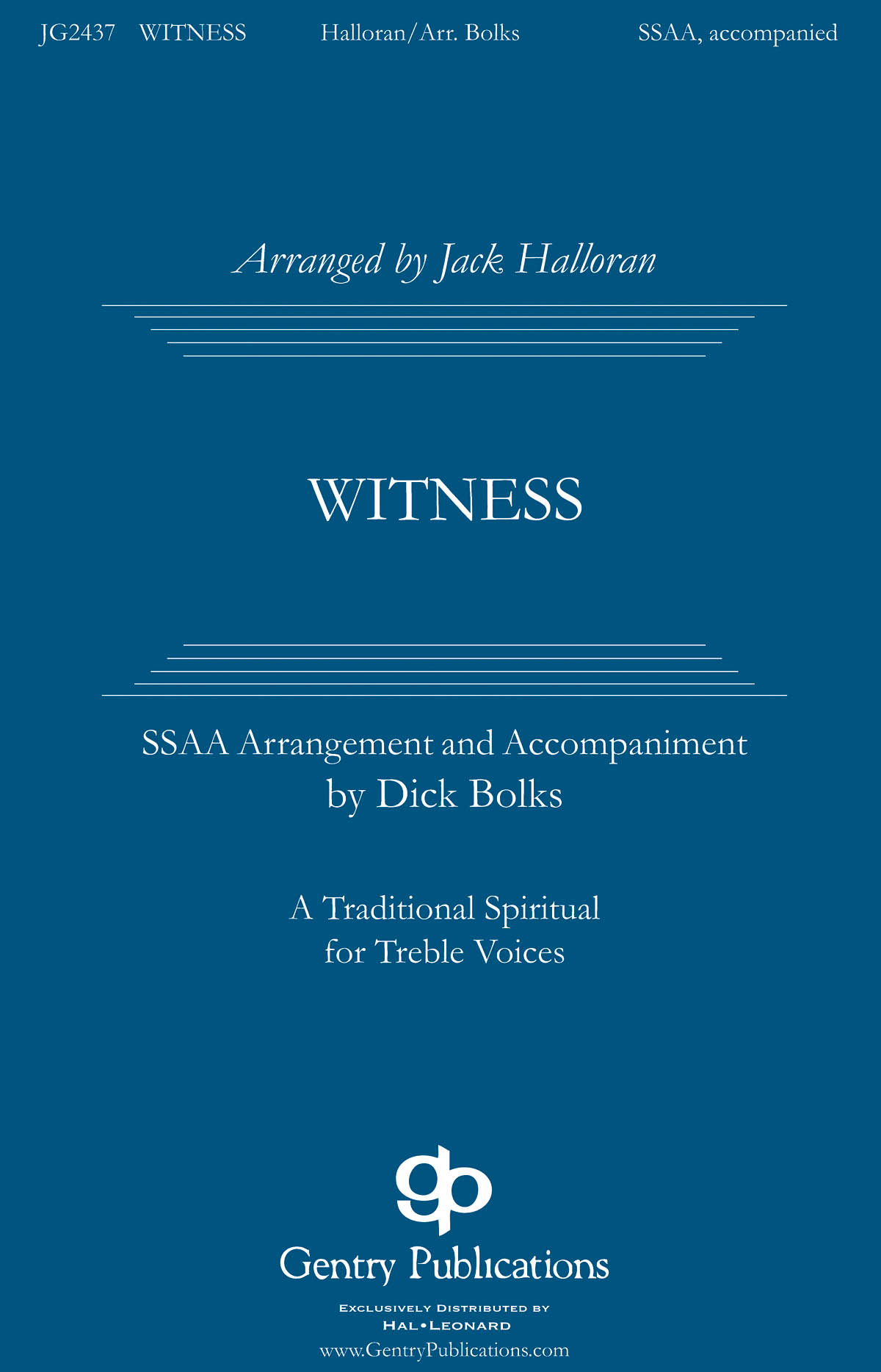 Witness: Upper Voices a Cappella: Vocal Score