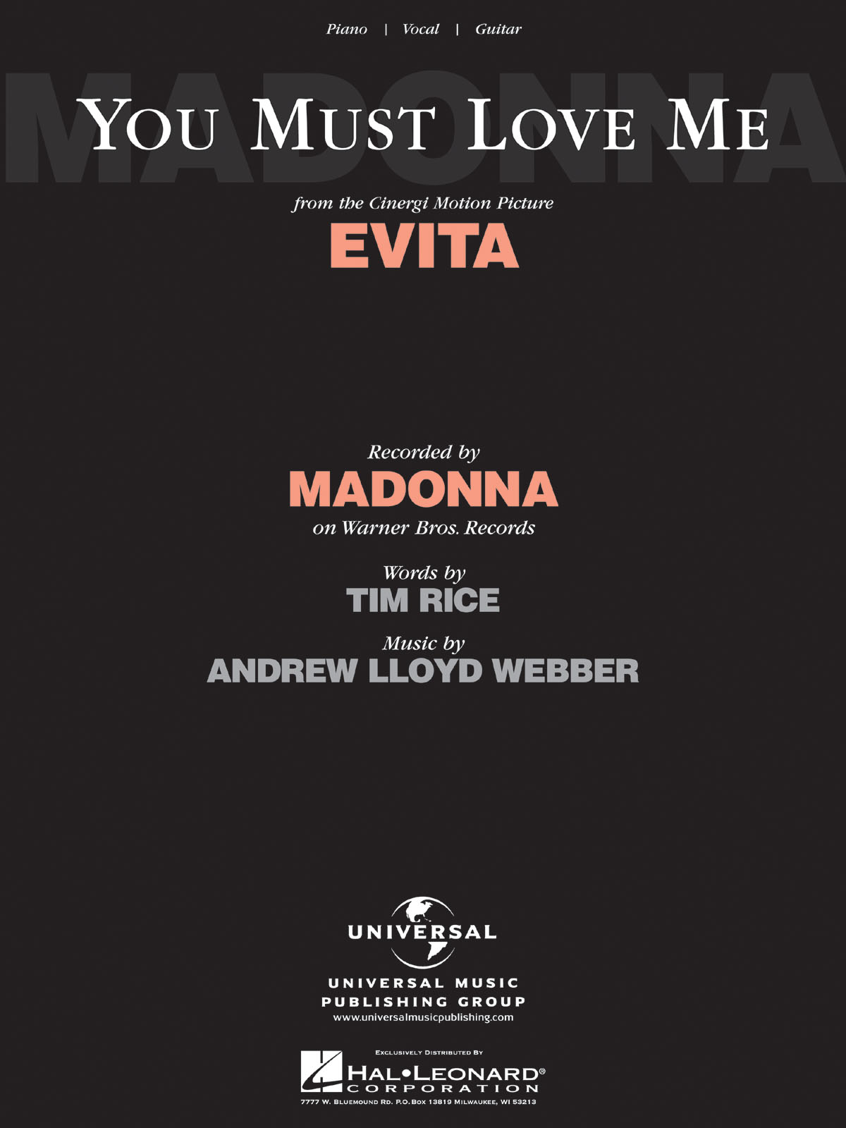 Madonna: You Must Love Me (from Evita): Vocal and Piano: Single Sheet