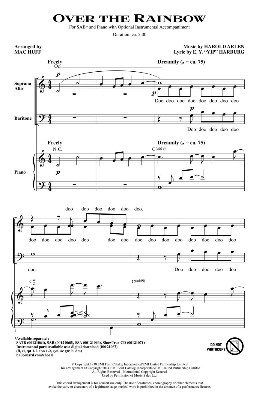 Harold Arlen: Over the Rainbow: Mixed Choir a Cappella: Vocal Score
