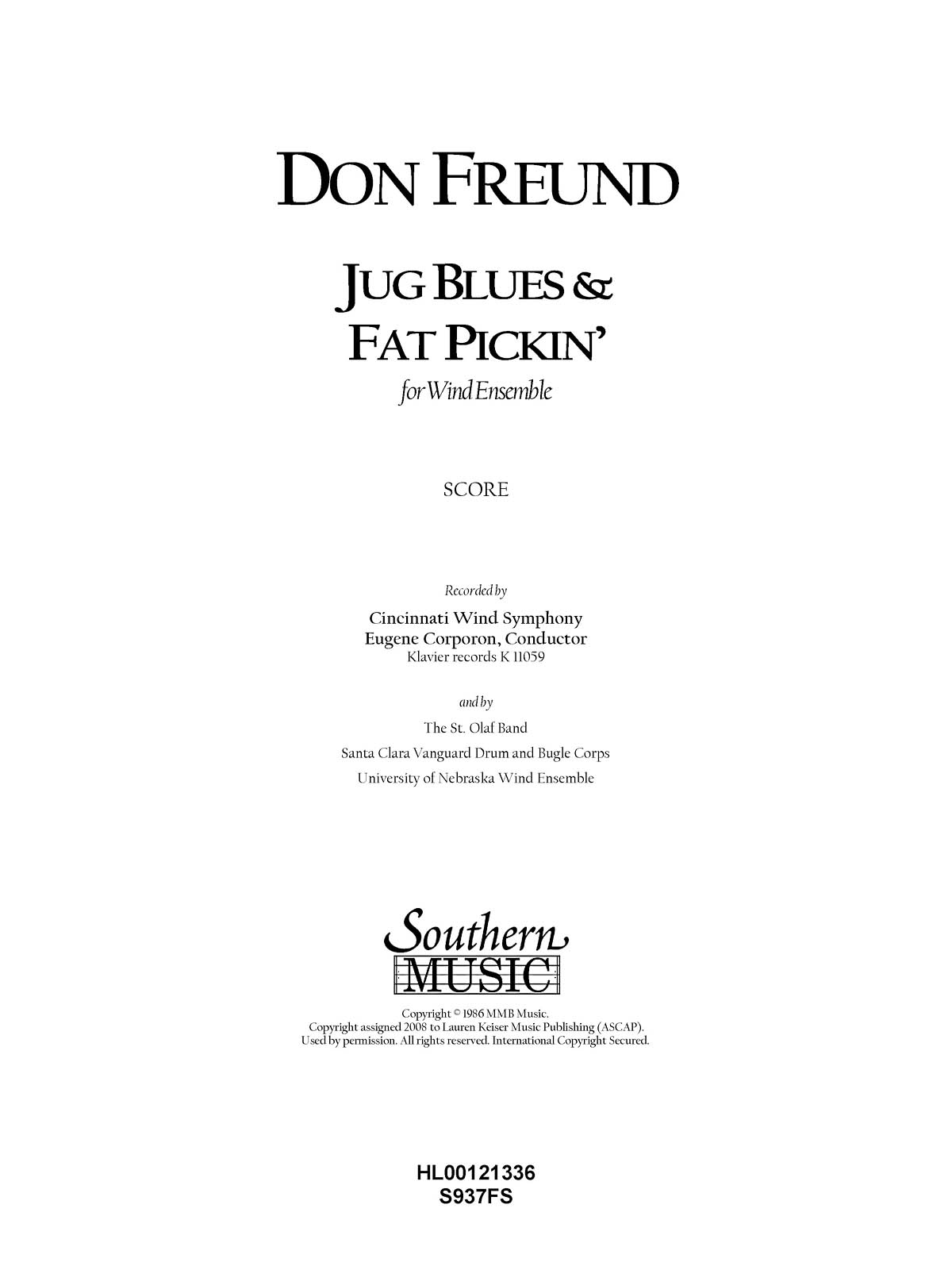 Don Freund: Jug Blues and Fat Pickin': Concert Band: Score