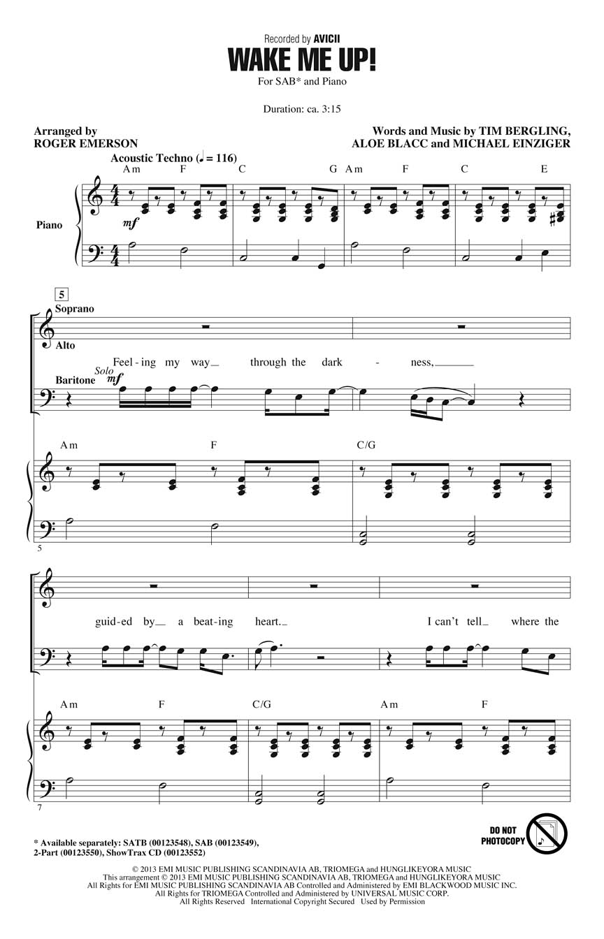 Avicii: Wake Me Up!: Mixed Choir a Cappella: Vocal Score