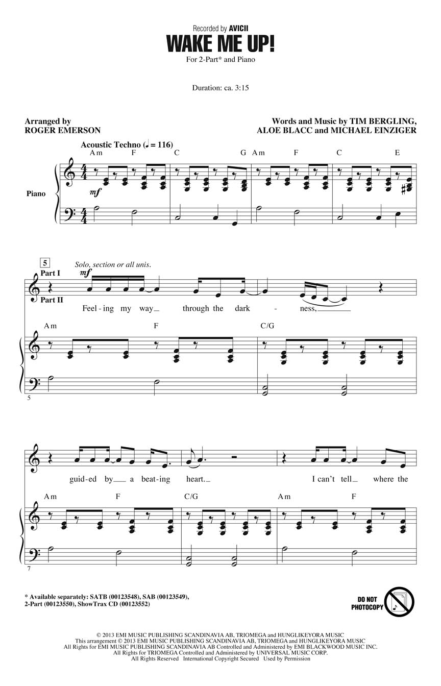 Avicii: Wake Me Up!: Mixed Choir a Cappella: Vocal Score