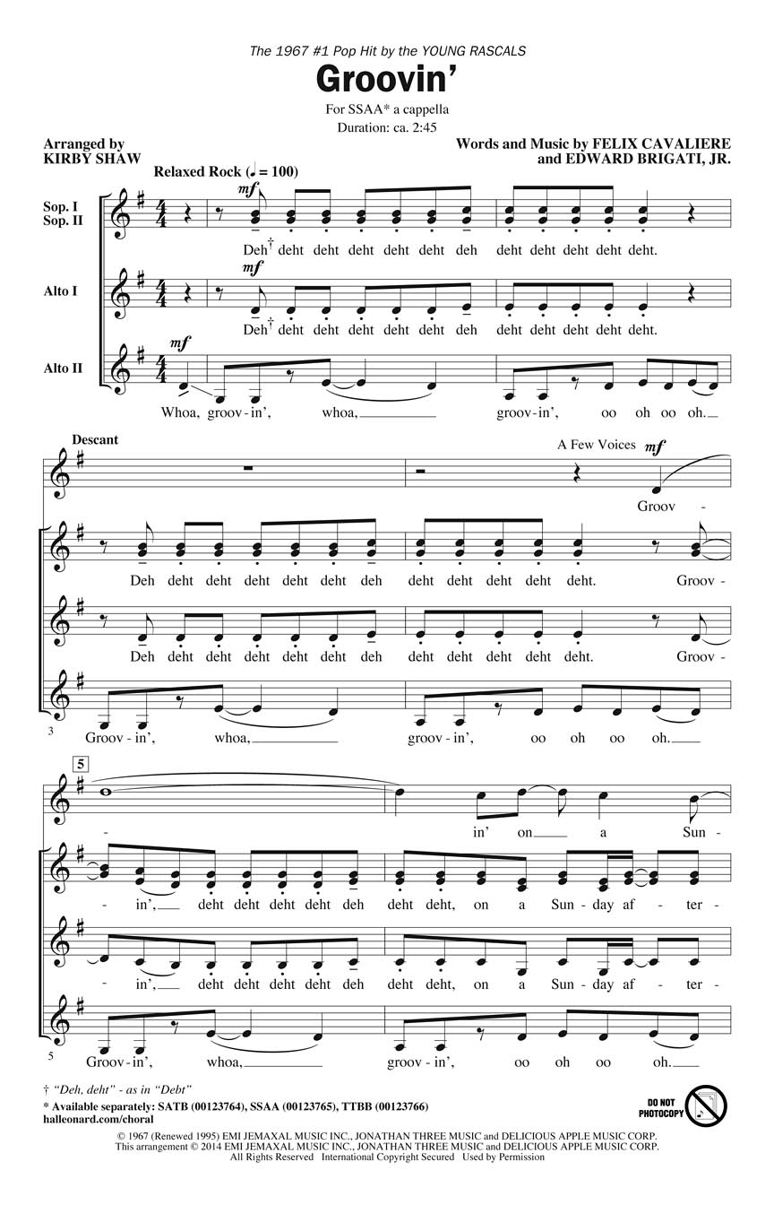 Edward Brigati Jr.: Groovin': Upper Voices a Cappella: Vocal Score