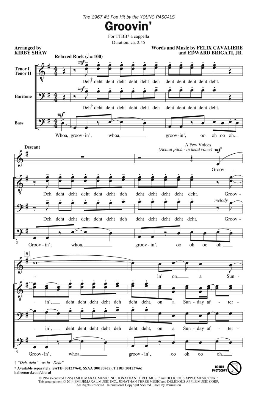 Edward Brigati Jr.: Groovin': Lower Voices a Cappella: Vocal Score