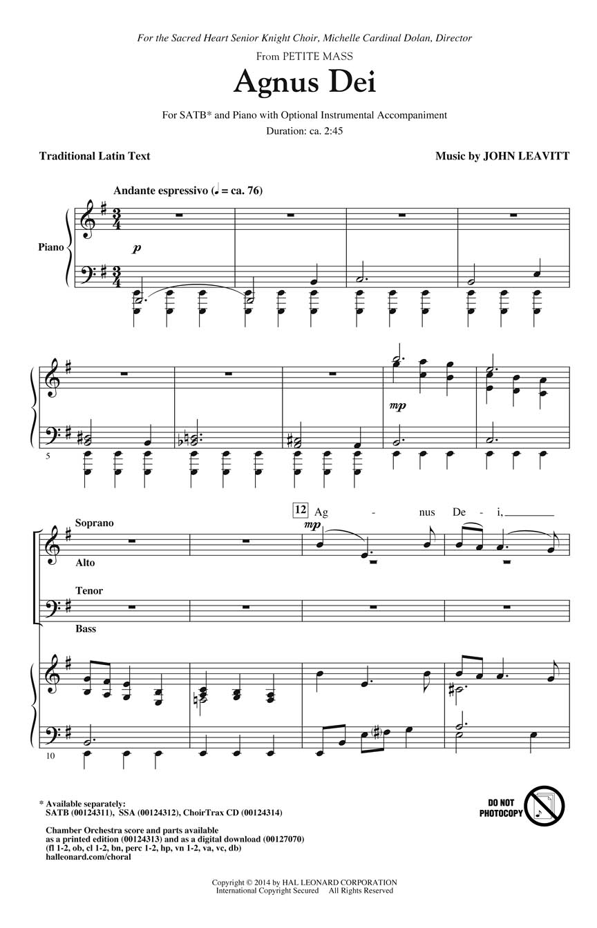 John Leavitt: Agnus Dei: Orchestra: Score & Parts
