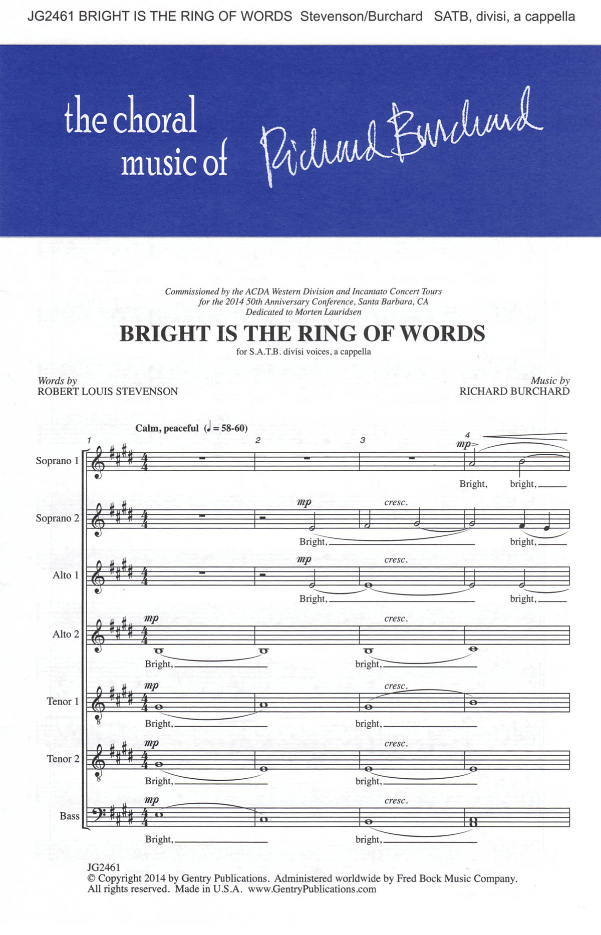 Richard Burchard: Bright Is the Ring of Words: Mixed Choir a Cappella: Vocal