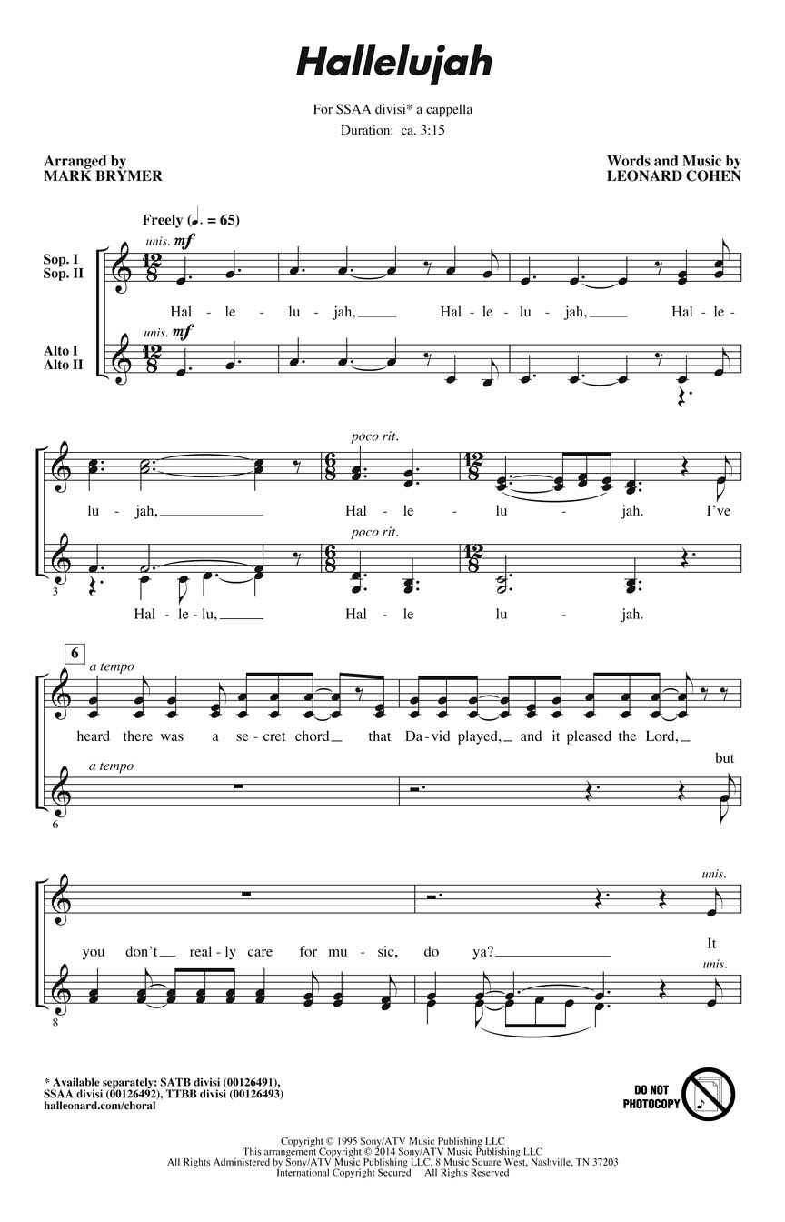 Leonard Cohen: Hallelujah - SSAA a Cappella: Upper Voices a Cappella: Vocal