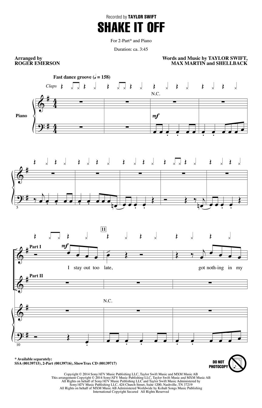 Max Martin: Shake It Off: Mixed Choir a Cappella: Vocal Score