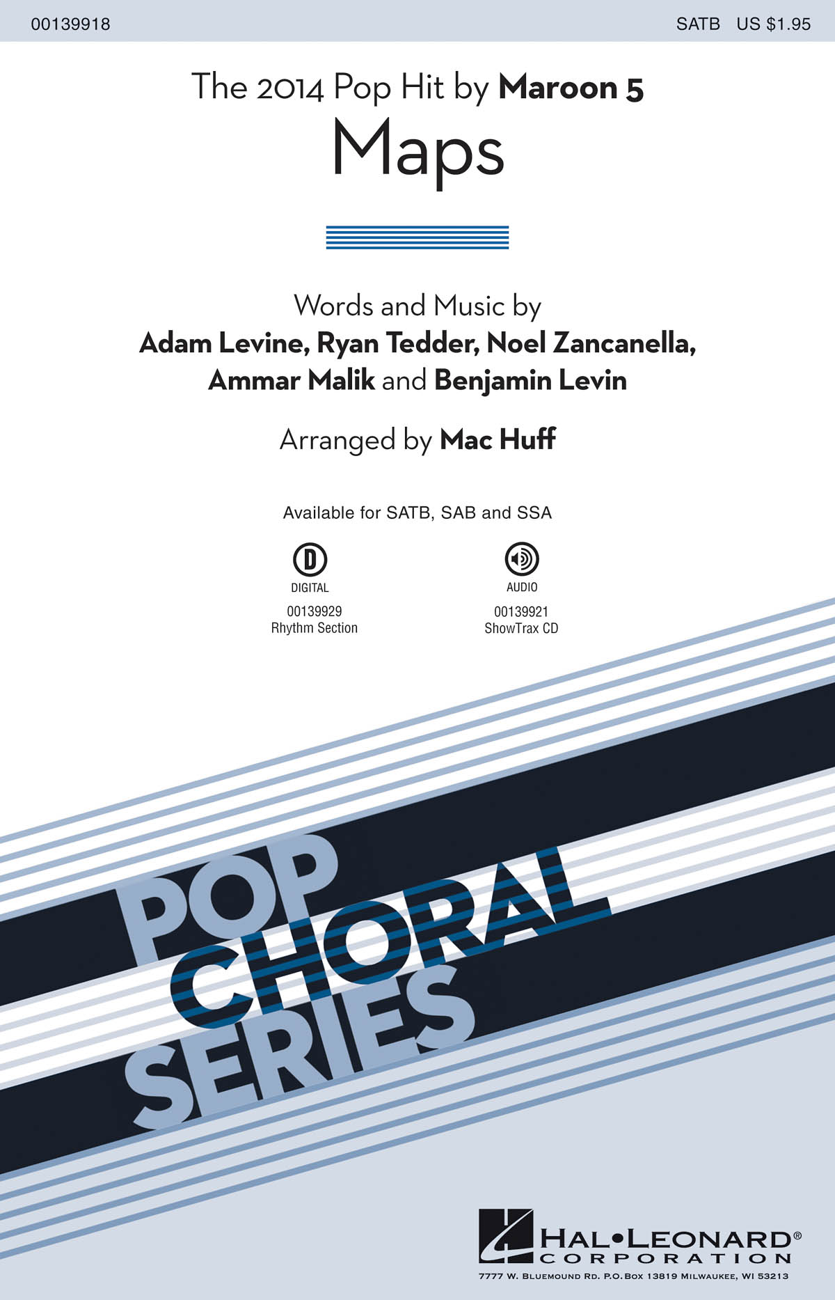 Adam Levine: Maps: Mixed Choir a Cappella: Vocal Score