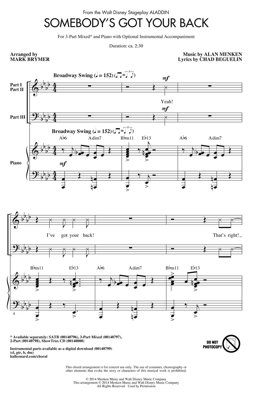 Alan Menken: Somebody's Got Your Back: Mixed Choir a Cappella: Vocal Score