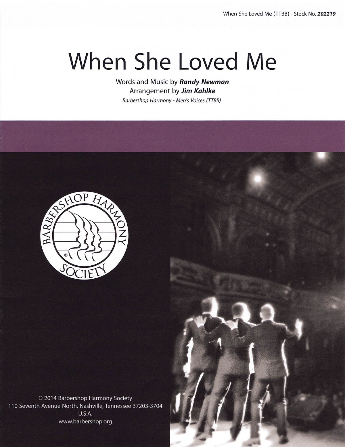 When She Loved Me: Lower Voices a Cappella: Vocal Score
